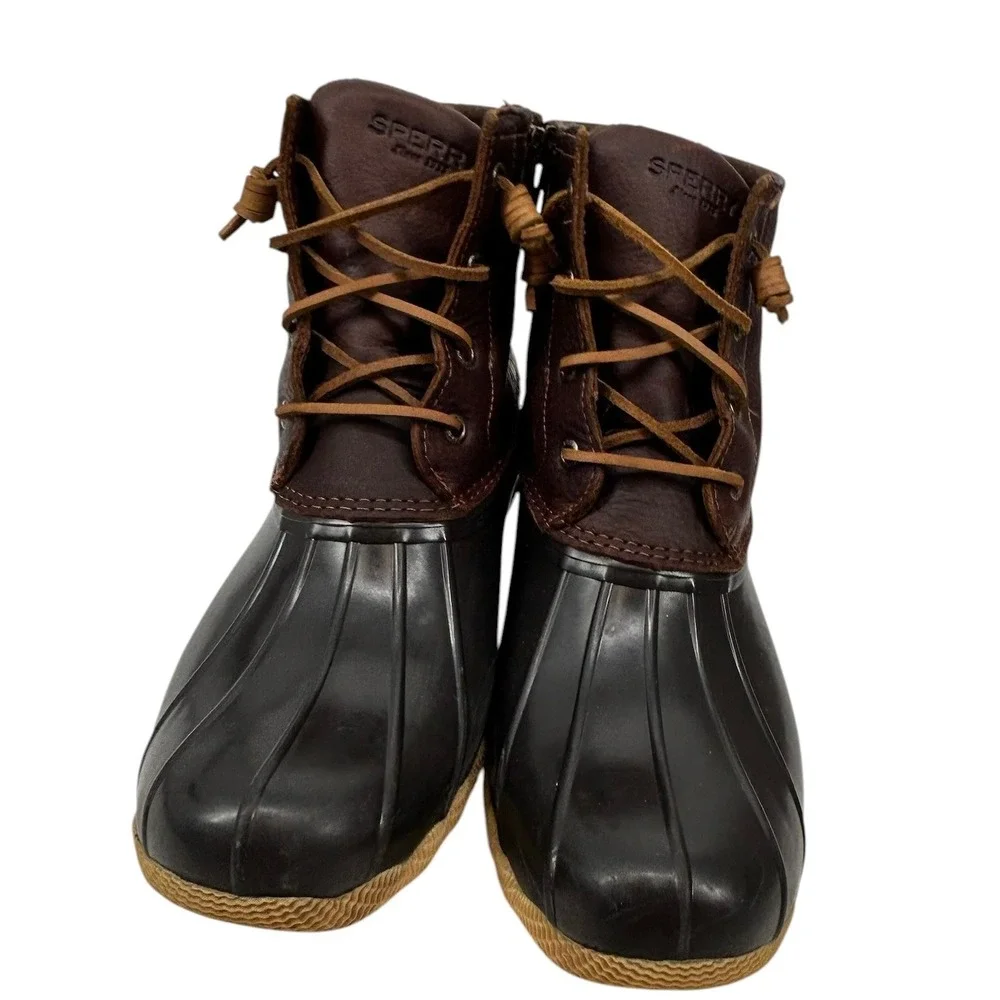 Sperry‎ Saltwater Duck Boots Brown Leather Rubber Ankle Rain Boots Women Size 10